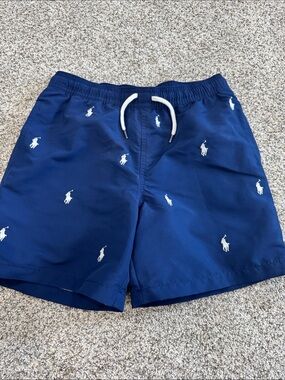 Polo by Ralph Lauren Navy Blue Swim Trunks with White Pony Embroidery